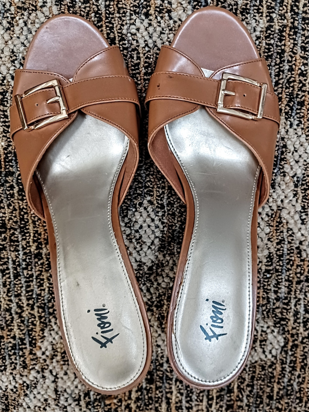 Tan Buckle Slide Mules